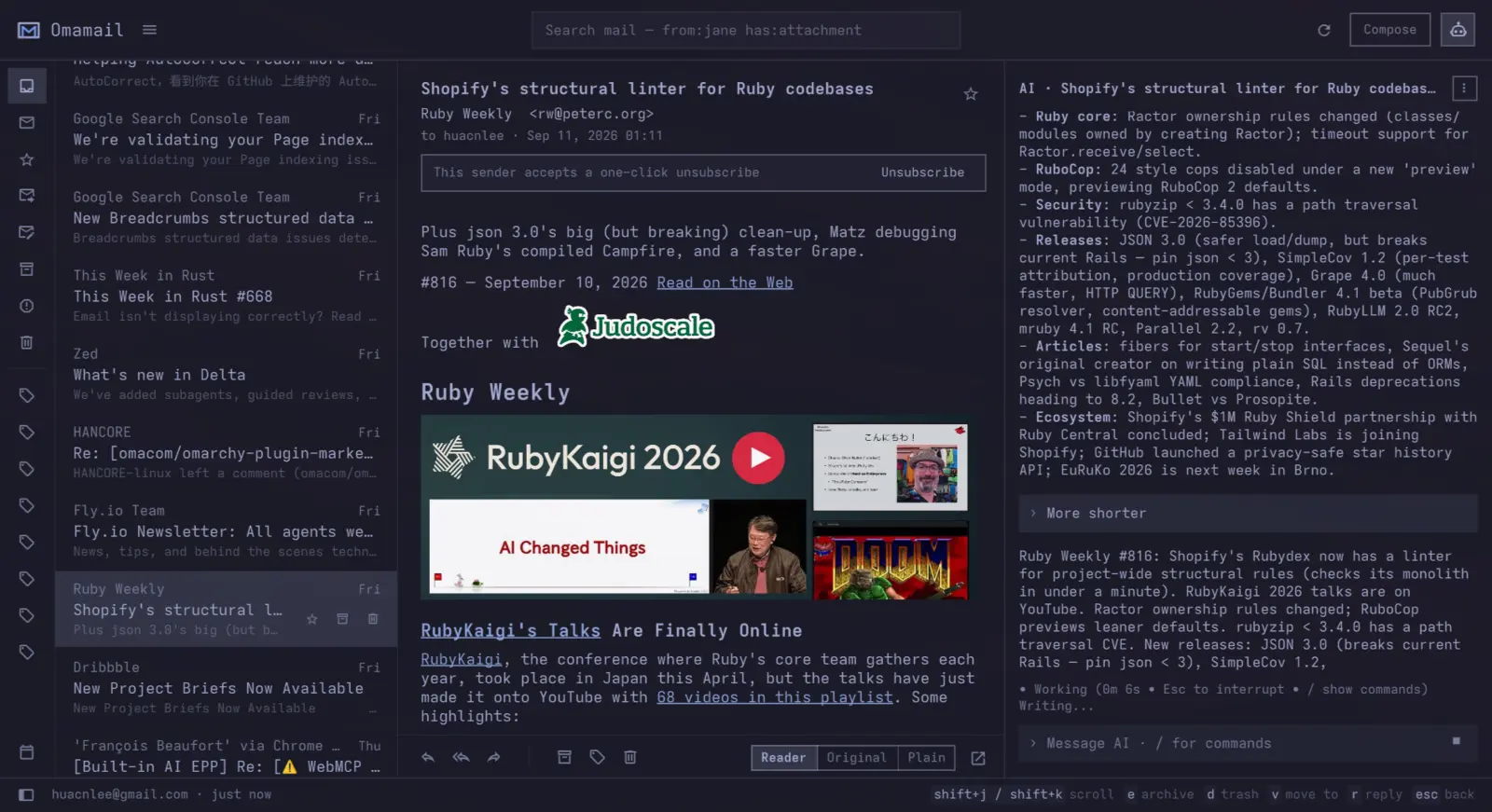 Omamail - Reading a newsletter alongside an AI summary and follow-up conversation
