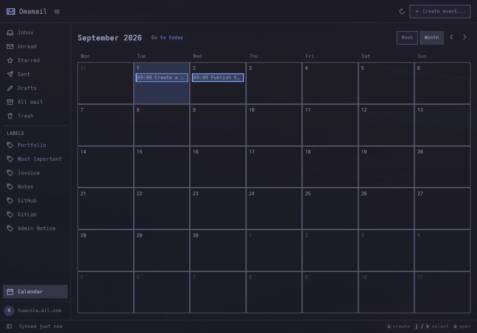Omamail - The calendar in month view
