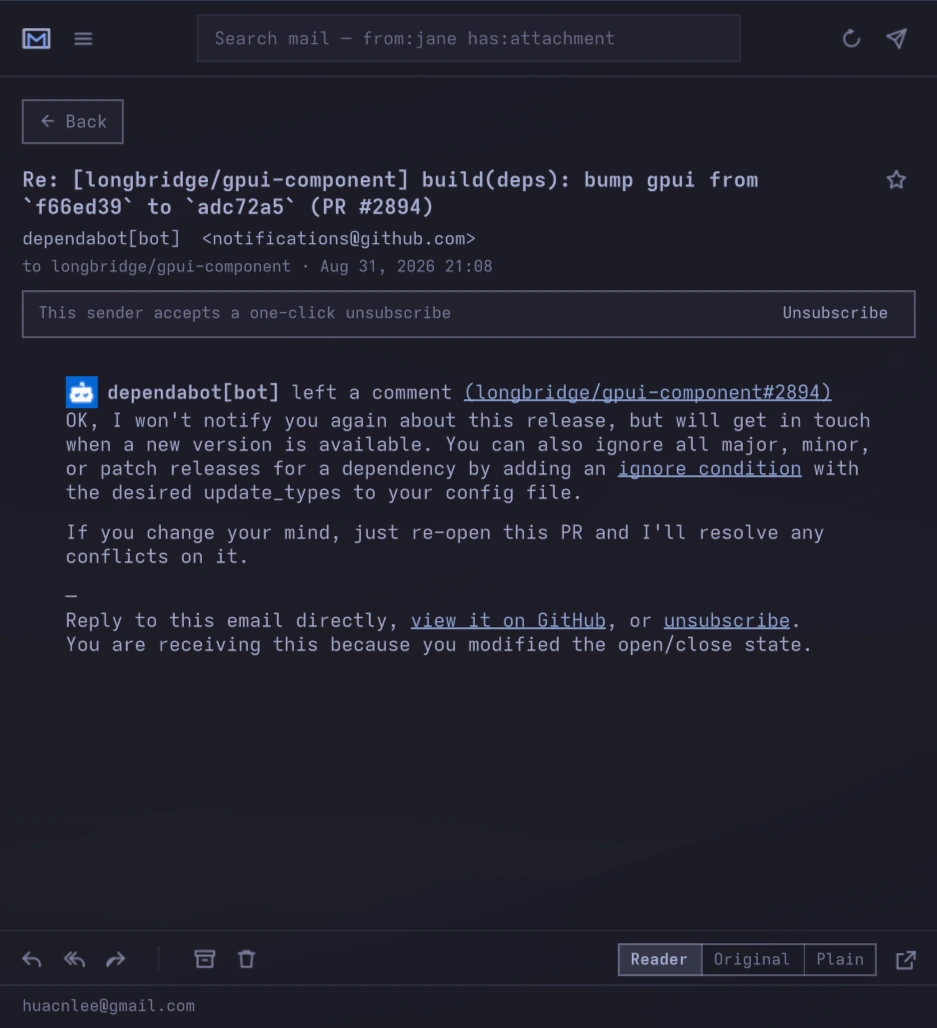 Omamail - Mini size: one message open in a single detail view